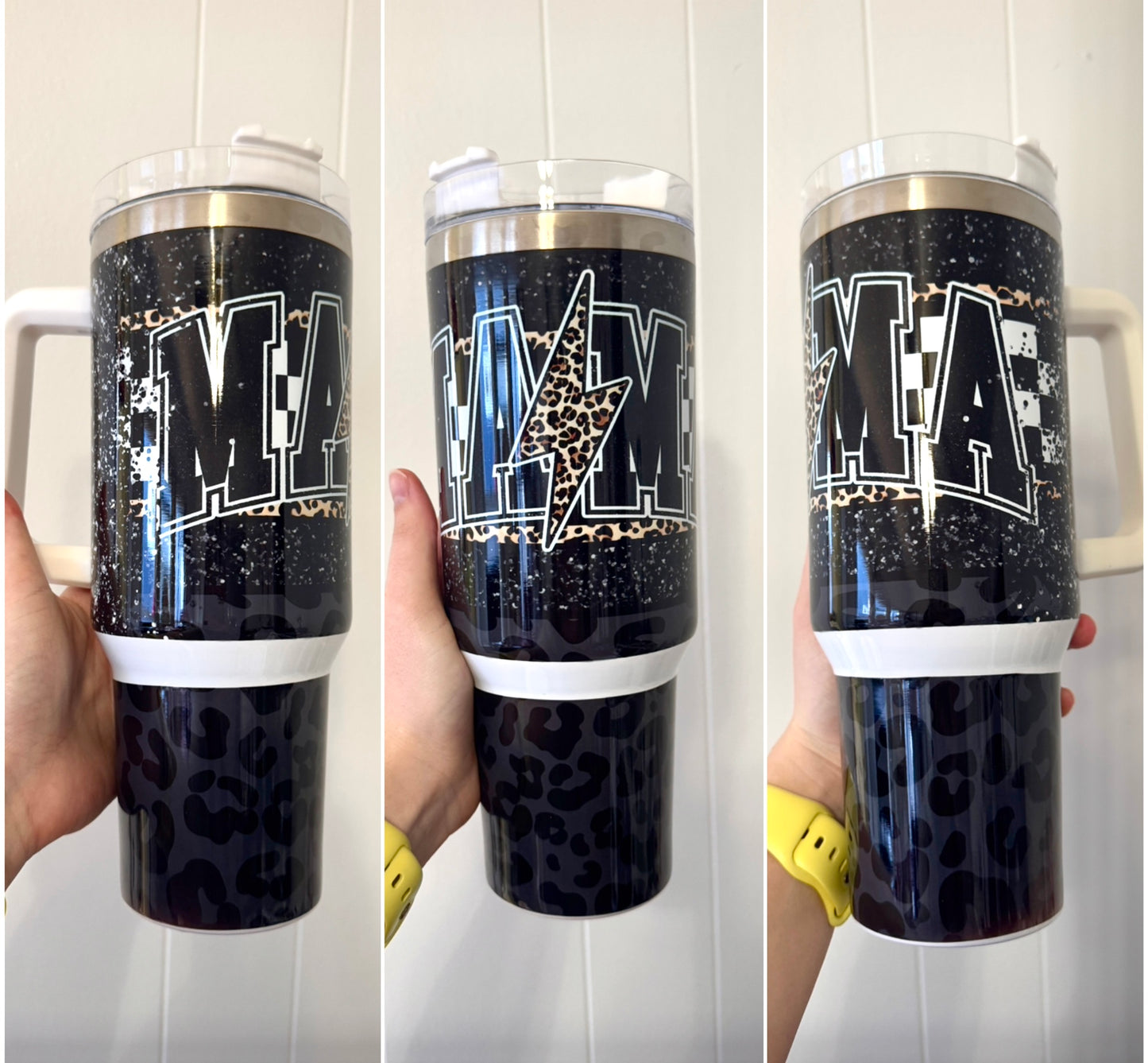 Black leopard mama tumbler