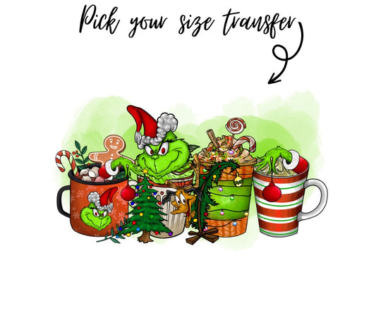 Bright green Christmas cups transfer