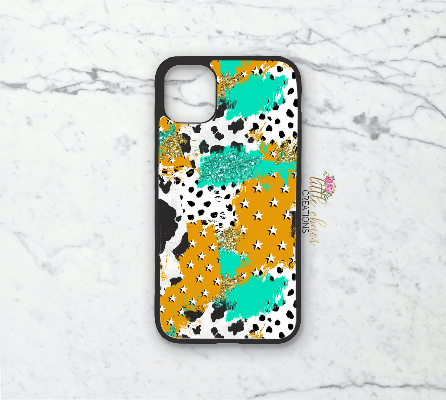 Mustard cow print phone case