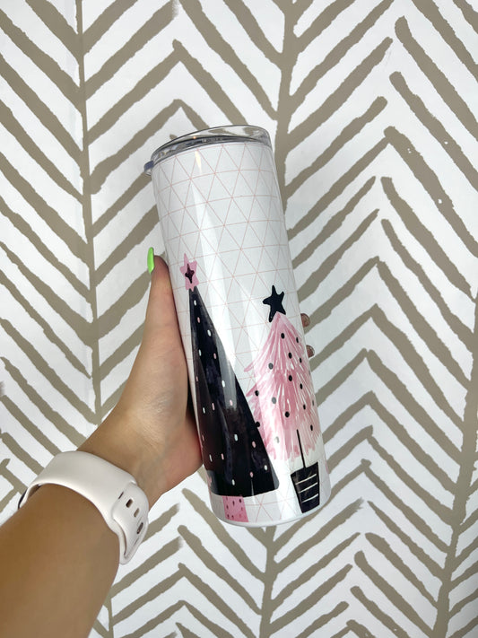 Pink/Black christmas tree tumbler